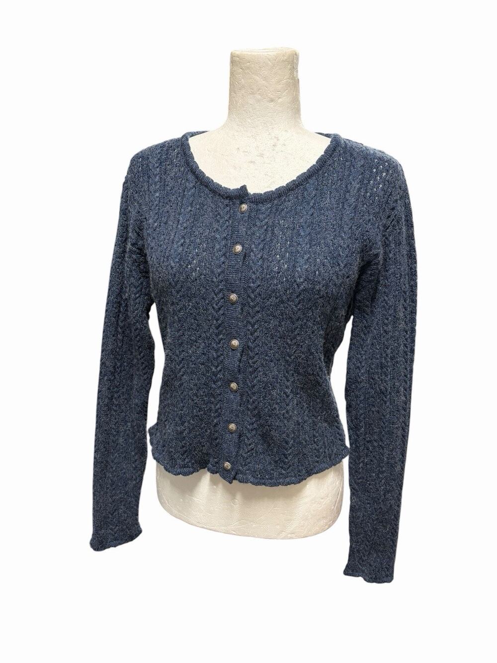 Fuchs Trachtenmoden Blue Wool Blend Cardigan Germany Oktoberfest Size 40 US 10